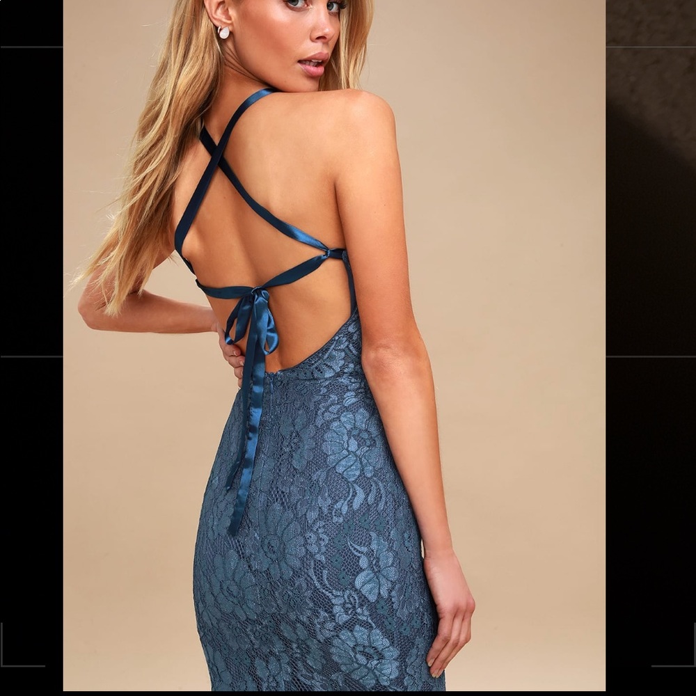 LuLus Wishful Wanderings Lace Bodycon Midi Dress